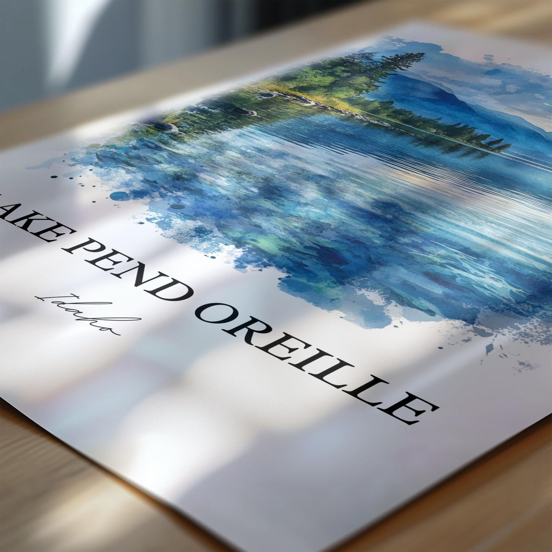 Lake Pend Oreille, Idaho, Idaho – Watercolor Art Print