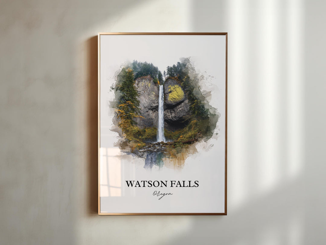 Watson Falls, Oregon, USA – Watercolor Art Print