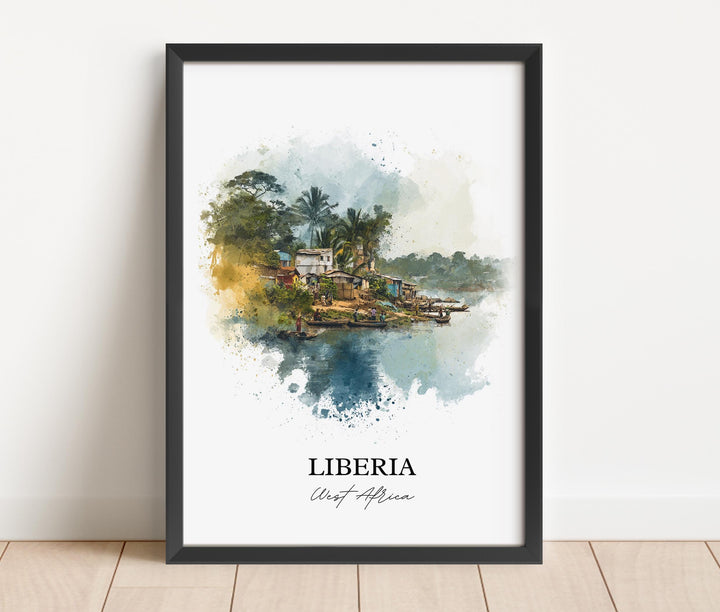 Liberia Wall Art, Africa Print, Liberia Watercolor Art, Liberia Africa Gift, Travel Print, Travel Poster, Housewarming Gift