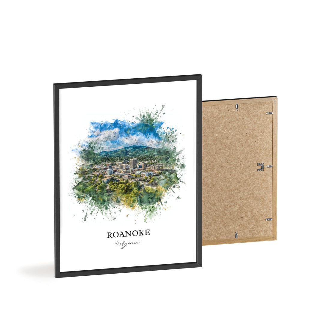 Roanoke VA Wall Art, Roanoke Print, Roanoke Watercolor Art, Roanoke Virginia Gift, Travel Print, Travel Poster, Housewarming Gift