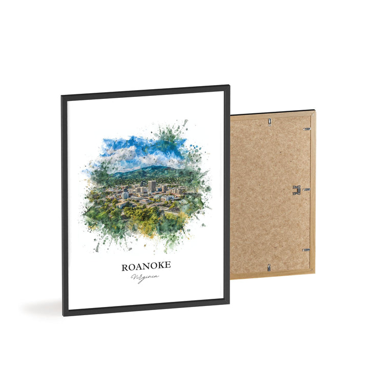 Roanoke VA Wall Art, Roanoke Print, Roanoke Watercolor Art, Roanoke Virginia Gift, Travel Print, Travel Poster, Housewarming Gift
