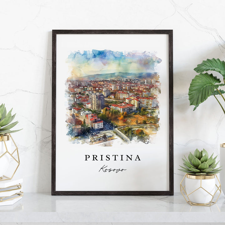 Pristina watercolor travel art - Kosovo, Pristina print, Wedding gift, Birthday present, Custom Text, Perfect Gift