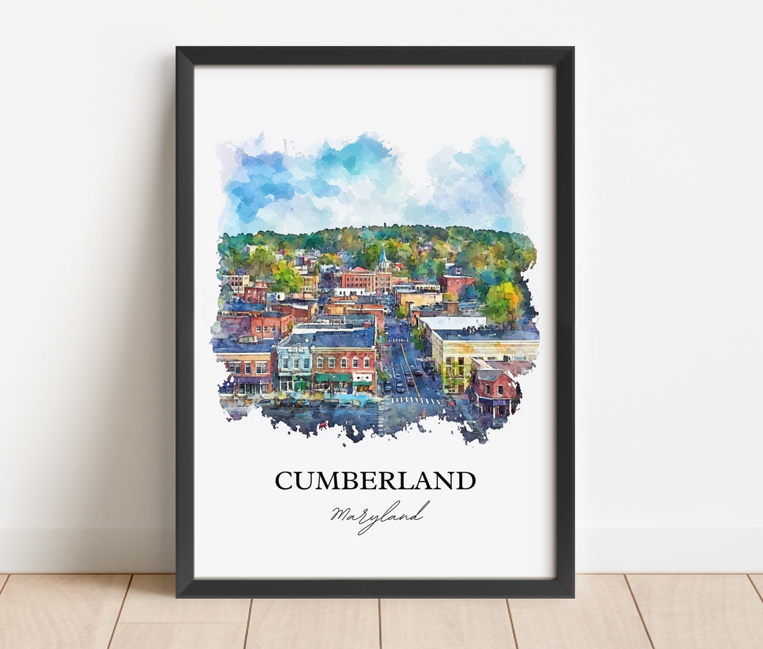 Cumberland MD Wall Art, Allegany County Print, Maryland Watercolor, Cumberland Maryland Gift, Travel Print, Travel Poster, Housewarming Gift