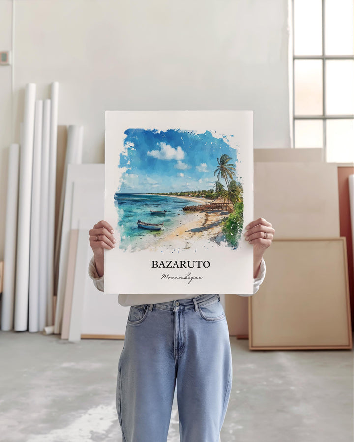 Bazaruto Wall Art, Bazaruto Island Print, Mozambique Watercolor Art, Bazaruto Gift, Travel Print, Travel Poster, Housewarming Gift