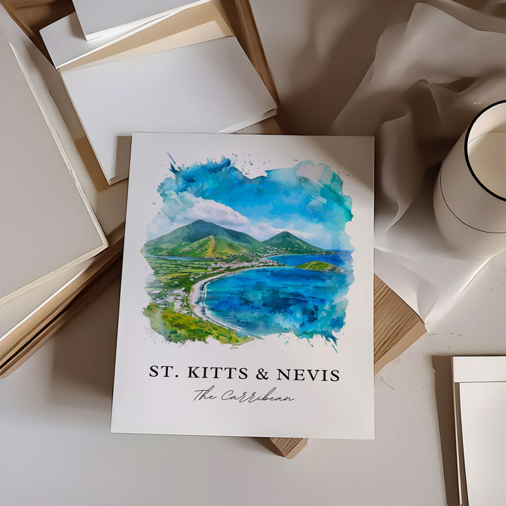 St. Kitts and Nevis Wall Art, St Kitts Print, Nevis Watercolor, St Kitts + Nevis Gift,