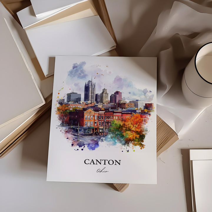Canton Ohio Wall Art, Canton OH Print, Ohio Watercolor Art, Canton Ohio Gift, Travel Print, Travel Poster, Housewarming Gift