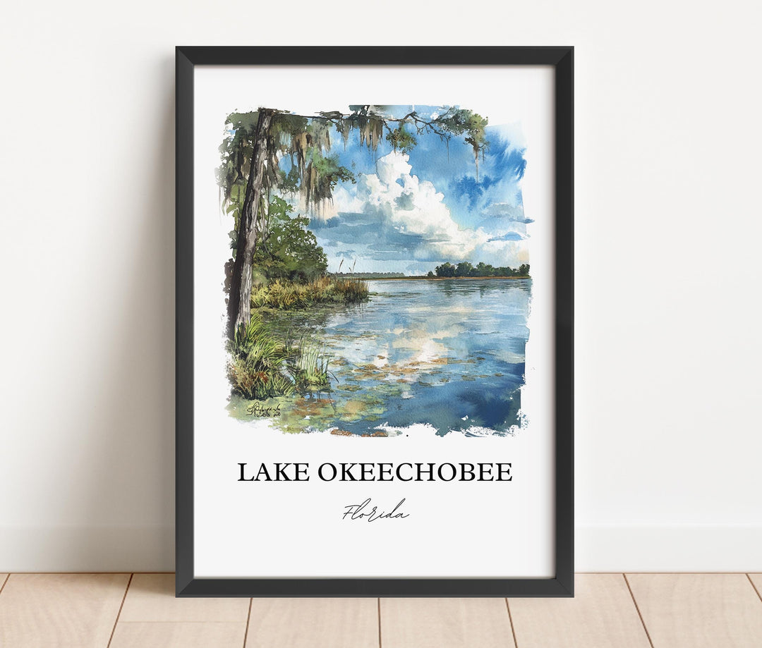 Lake Okeechobee Wall Art, Okeechobee Print, Florida Watercolor Art, Lake Okeechobee Gift, Travel Print, Travel Poster, Housewarming Gift