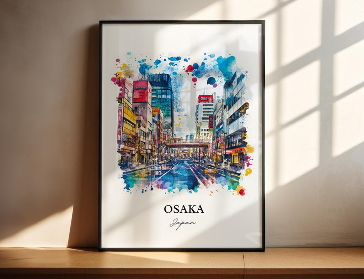 Osaka Wall Art, Osaka Skyline Print, Japan Watercolor Art, Osaka Japan Gift, Travel Print, Travel Poster, Housewarming Gift