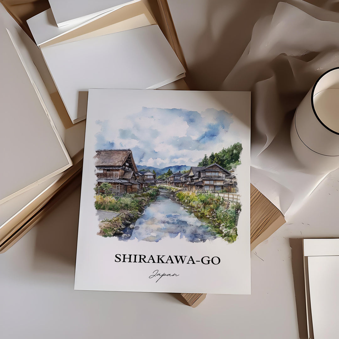 Shirakawa-Go Wall Art, Ono District Print, Japan Watercolor Art, Shirakawa Japan Gift, Travel Print, Travel Poster, Housewarming Gift