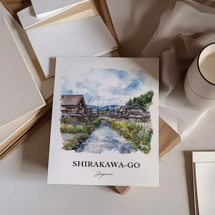 Shirakawa-Go Wall Art, Ono District Print, Japan Watercolor Art, Shirakawa Japan Gift, Travel Print, Travel Poster, Housewarming Gift