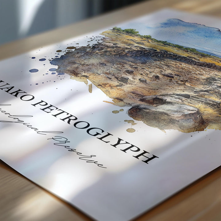Puako Petroglyph Art, Puako Hawaii Print, Kailua-Kona Watercolor Art, Puako HI Gift, Travel Print, Travel Poster, Housewarming Gift