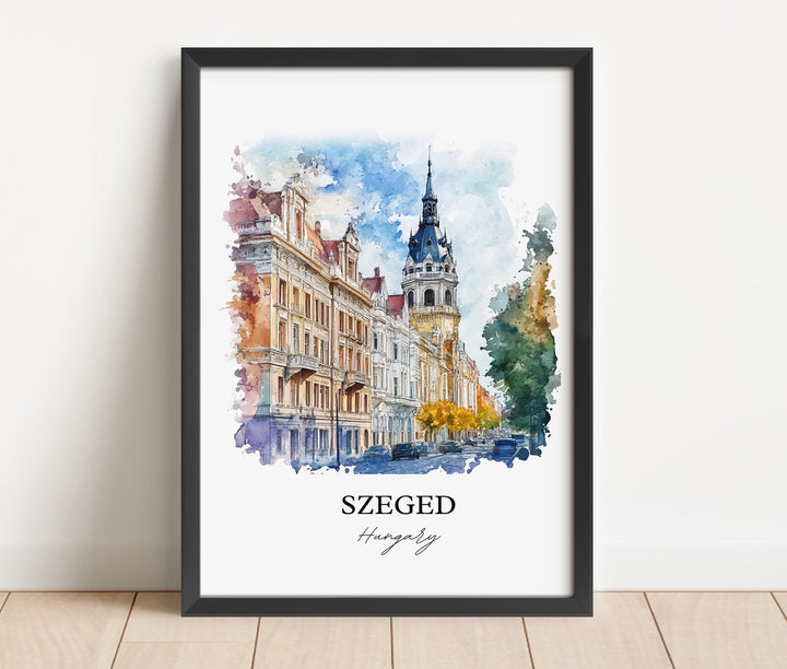 Szeged Wall Art, Csongrád-Csanád Print, Hungary Watercolor Art, Szeged Hungary Gift, Travel Print, Travel Poster, Housewarming Gift