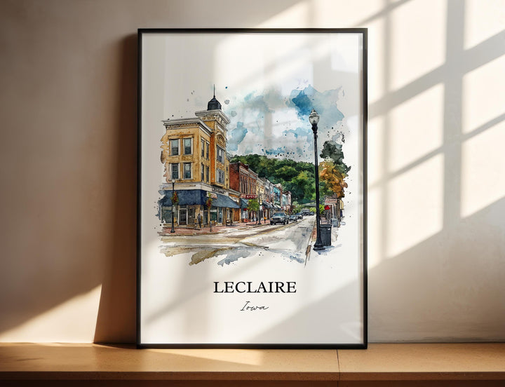 Leclaire Iowa Wall Art, Scott County IA Print, Iowa Watercolor Art, Leclaire Iowa Gift, Travel Print, Travel Poster, Housewarming Gift