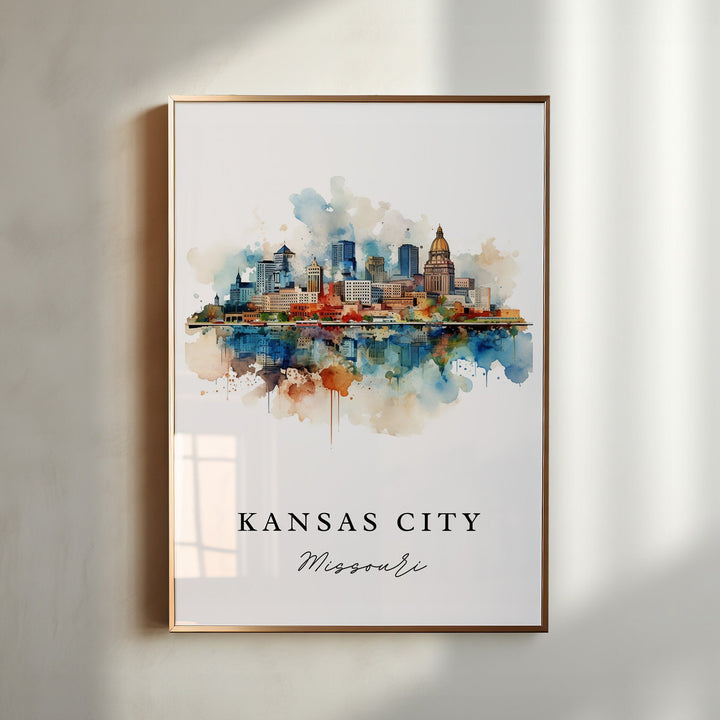 Kansas City traditional travel art - Missouri, Kansas City poster, Wedding gift, Birthday present, Custom Text, Personalized Gift