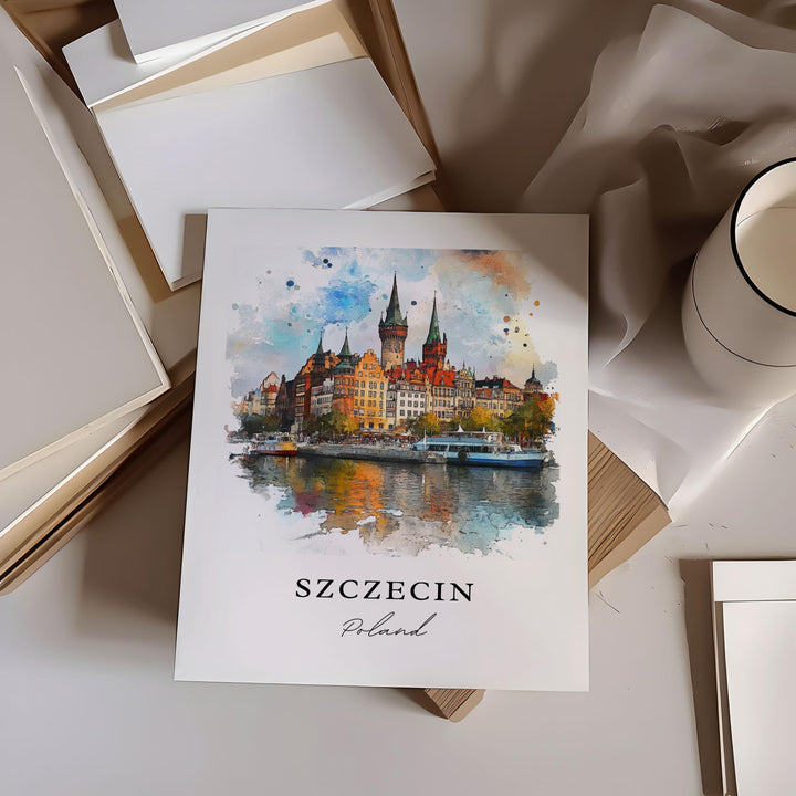 Szczecin Wall Art, Szczecin Poland Print, Szczecin Watercolor Art, Oder River Poland Gift,