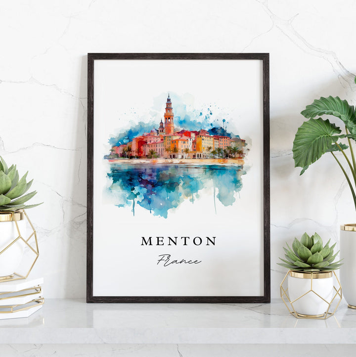 Menton France wall art - France, Menton poster print, Menton FR gift, Birthday present, Custom Text, Perfect Gift