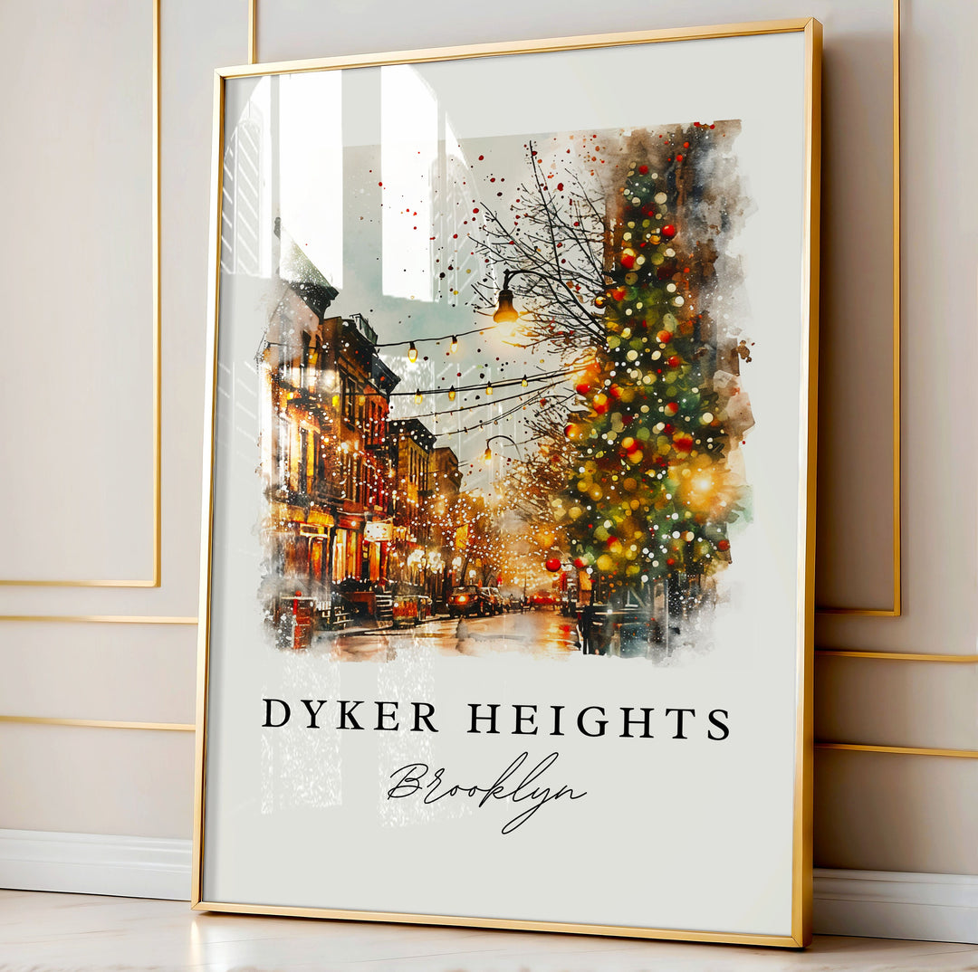 Dyker Heights watercolor travel art - Brooklyn, Dyker Heights print, Brooklyn Wedding gift, Birthday present, Custom Text, Perfect Gift