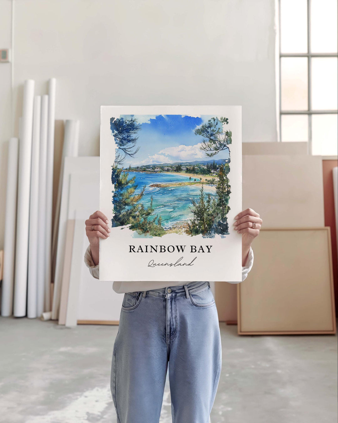 Rainbow Bay Wall Art, Rainbow Bay Beach Print, Gold Coast Watercolor Art, Queensland Gift, Travel Print, Travel Poster, Housewarming Gift