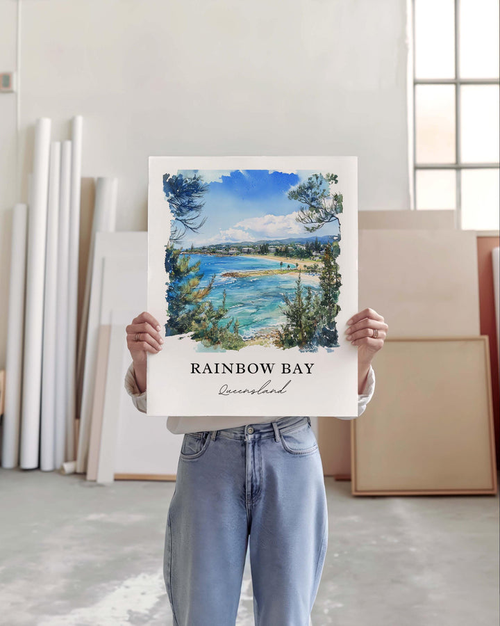 Rainbow Bay Wall Art, Rainbow Bay Beach Print, Gold Coast Watercolor Art, Queensland Gift, Travel Print, Travel Poster, Housewarming Gift