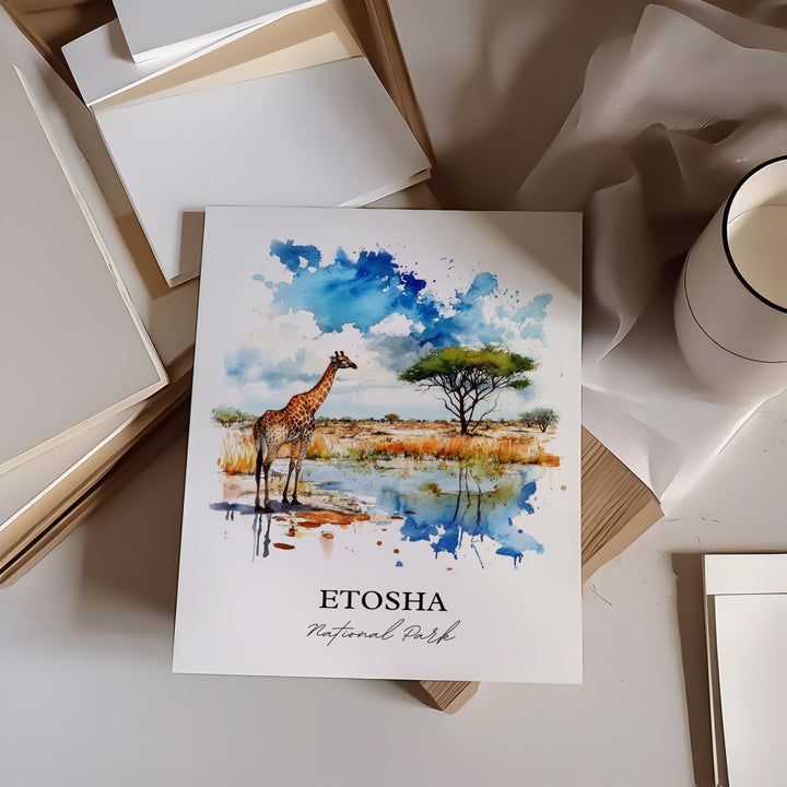 Etosha National Park Wall Art, Namibia Print, Namibia Watercolor Art, Etosha Park Gift, Travel Print, Travel Poster, Housewarming Gift