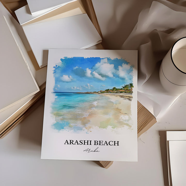 Arashi Beach Wall Art, Noord Aruba Print, Aruba Watercolor Art, Arashi Beach Gift, Travel Print, Travel Poster, Housewarming Gift
