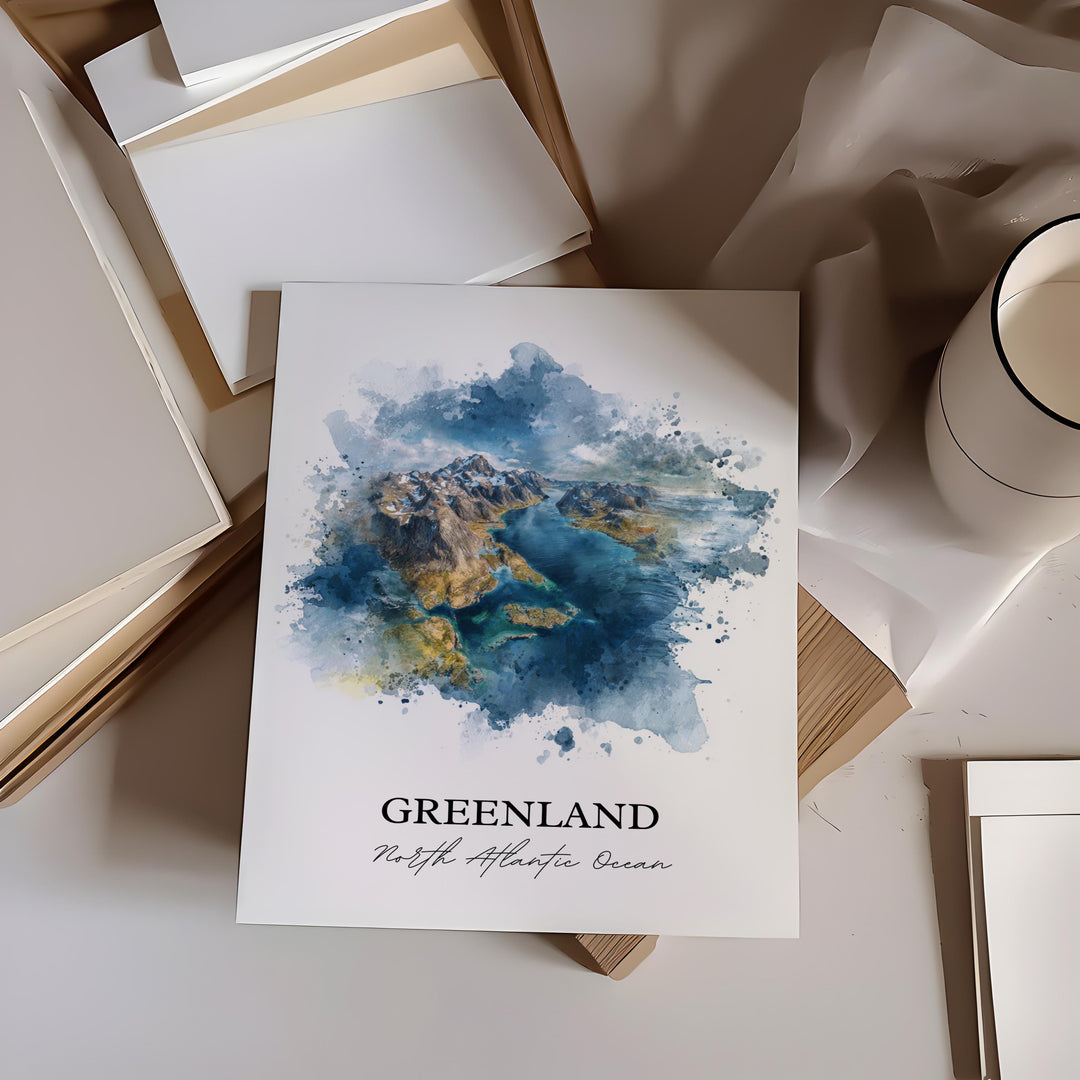 Greenland Wall Art, Greenland Print, Greenland Watercolor Art, Greenland Gift, Travel Print, Travel Poster, Housewarming Gift
