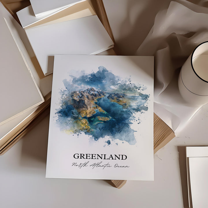 Greenland Wall Art, Greenland Print, Greenland Watercolor Art, Greenland Gift, Travel Print, Travel Poster, Housewarming Gift
