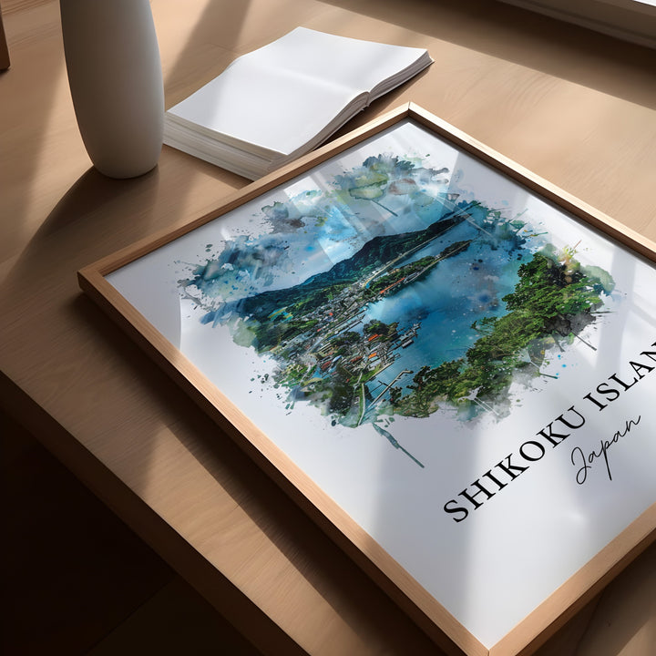 Shikoku Island Wall Art, Japan Prints, Shikoku Island Japan Watercolor, Shikoku Island Gift,