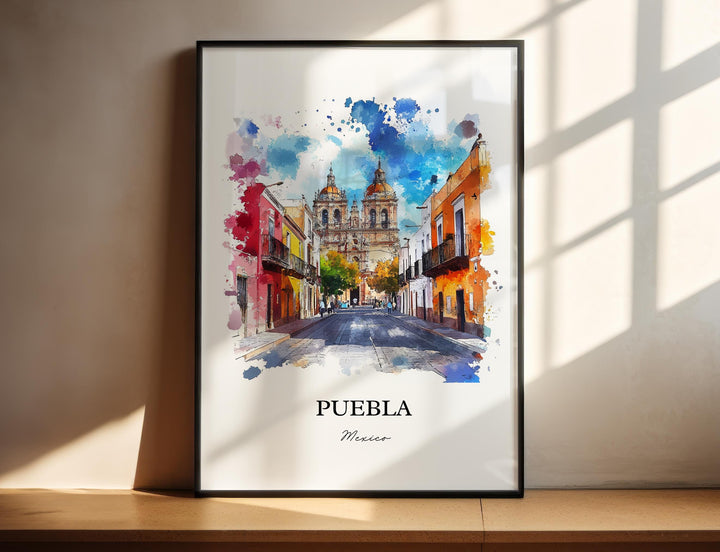Puebla MX Wall Art, Puebla Mexico Print, Mexico Watercolor Art, Puebla Mexico Gift, Travel Print, Travel Poster, Housewarming Gift
