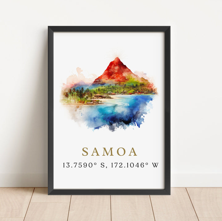 Samoa travel art - Samoa poster print with coordinates, Wedding gift, Birthday present, Custom Text, Perfect Gift