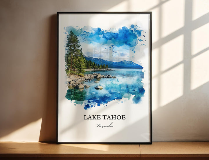 Lake Tahoe NV Wall Art, Sierra Nevada Print, Washoe County Watercolor Art, Lake Tahoe Gift, Travel Print, Travel Poster, Housewarming Gift