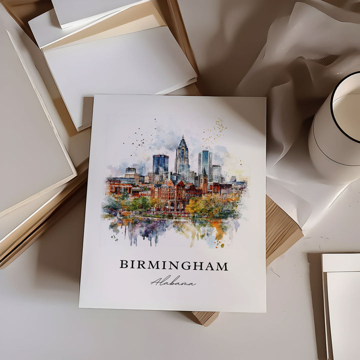 Birmingham AL Art, Birmingham Print, Birmingham AL Watercolor Art, Birmingham Alabama Gift, Travel Poster, Housewarming Gift