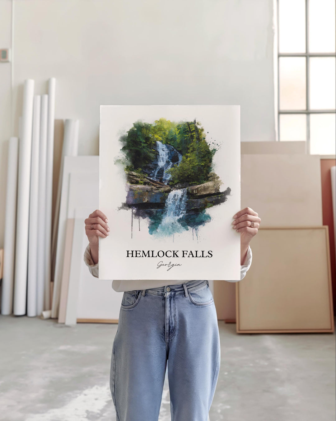 Hemlock Falls Wall Art, Hemlock Falls Print, Georgia Watercolor Art, Hemlock Falls GA Gift, Travel Print, Travel Poster, Housewarming Gift