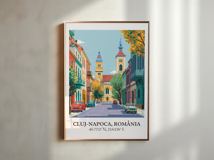 Cluj-Napoca Art, Romania Retro Travel Art, Romania Home Decor, Cluj-Napoca Gift, Romania Travel Art, Travel Prints, Housewarming Gift