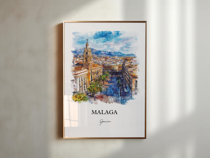 Malaga Spain Wall Art, Southern Spain Print, Andalusia Watercolor Art, Malaga Gift, Travel Print, Travel Poster, Housewarming Gift