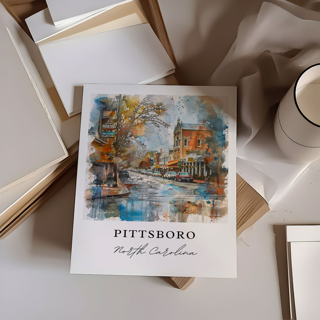 Pittsboro NC Art, Chatham County Print, Pittsboro Watercolor Art, Pittsboro NC Gift,