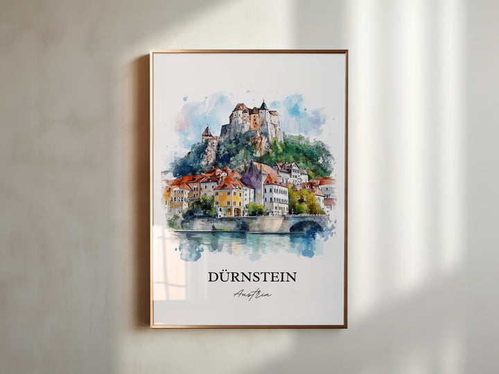 Durnstein Wall Art, Durnstein Print, Austria Watercolor Art, Durnstein Gift, Travel Print, Travel Poster, Housewarming Gift