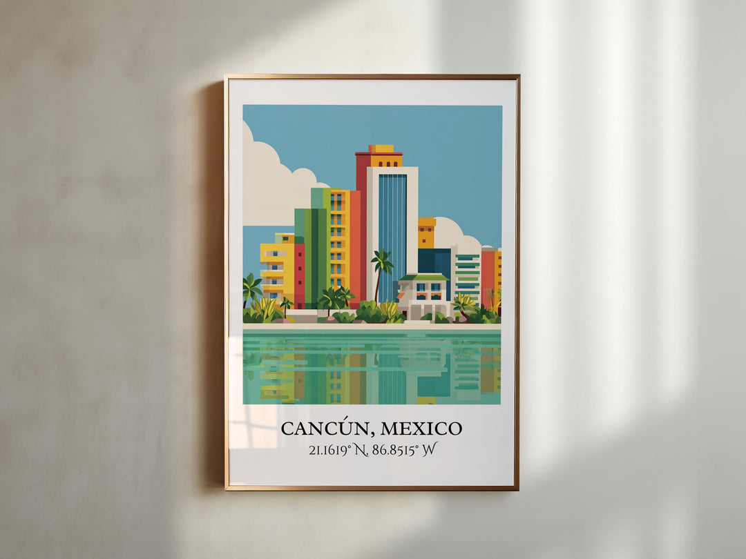 Cancun Mexico Art, Cancun Retro Travel Art, Cancun Home Decor, Cancun Gift, Mexico Travel Art, Travel Prints, Housewarming Gift