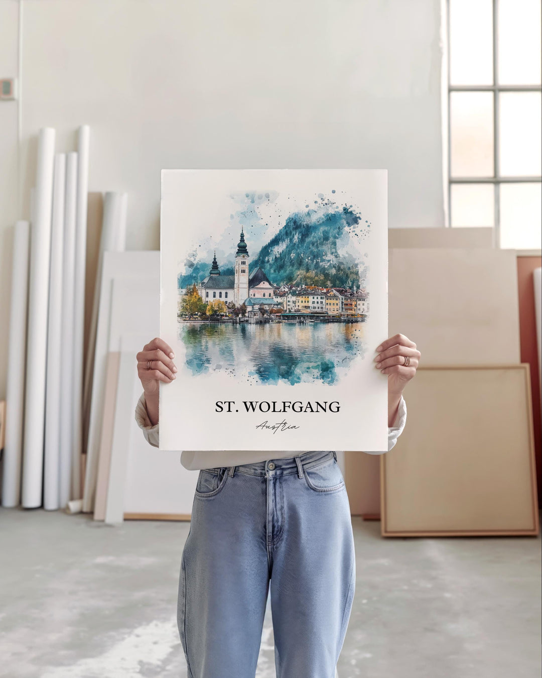 St. Wolfgang Wall Art, Lake Wolfgang Print, Asutria Watercolor Art, St. Wolfgang Gift, Travel Print, Travel Poster, Housewarming Gift