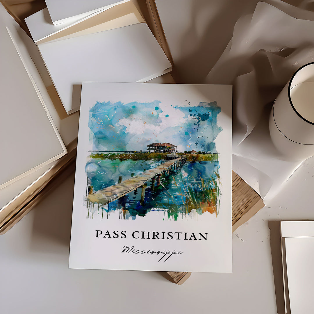 Pass Christian Wall Art, Biloxi MS Print, Biloxi Watercolor, The Pass Mississippi Gift,