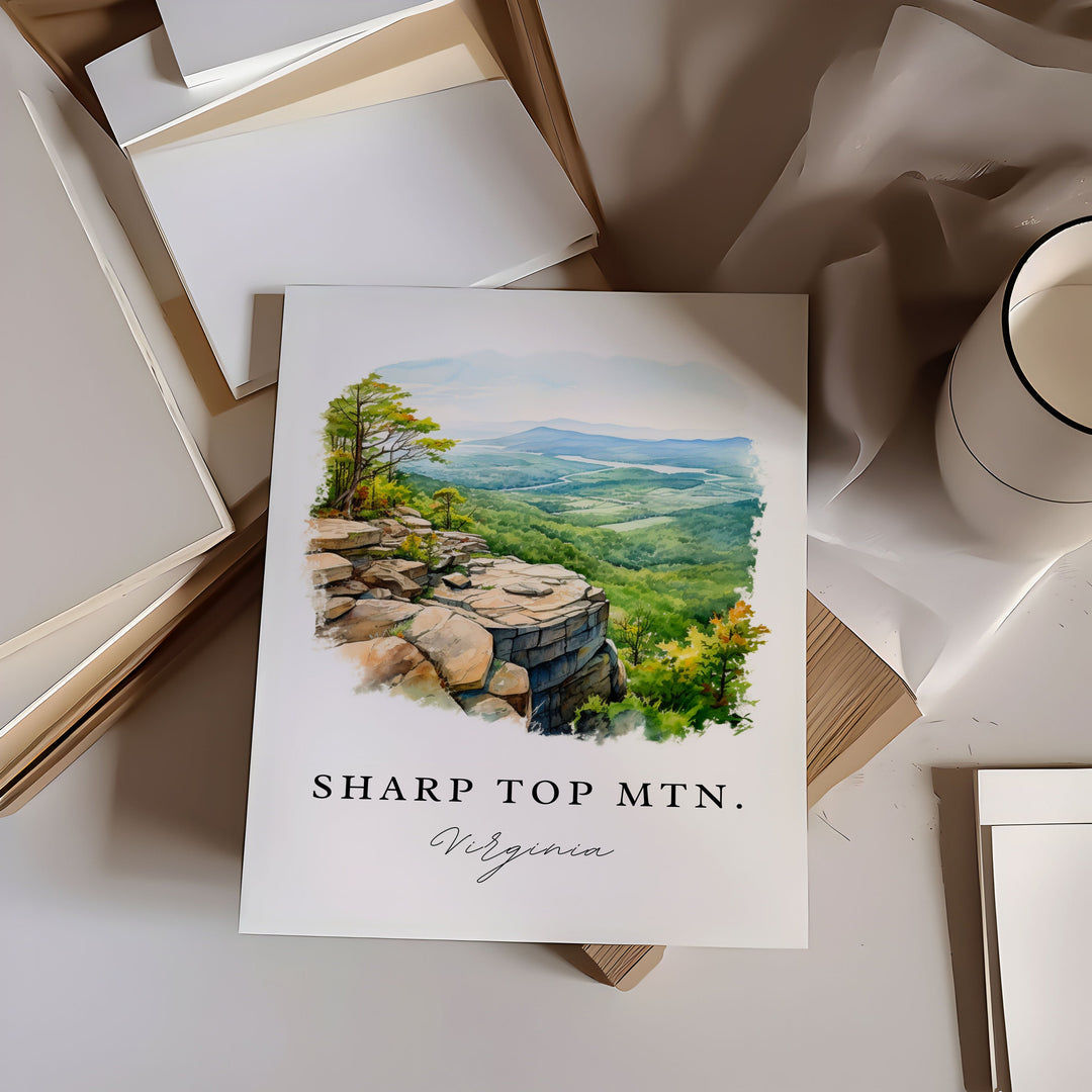 Sharp Top Mountain wall travel art - Virginia, Sharp Top Mtn poster print, Wedding gift, Birthday present, Custom Text, Perfect Gift