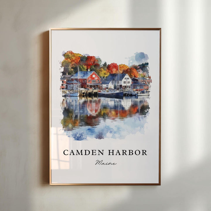 Camden Harbor ME Wall Art, Camden Maine Print, Camden Watercolor Art, Camden Maine Gift, Travel Poster, Housewarming Gift