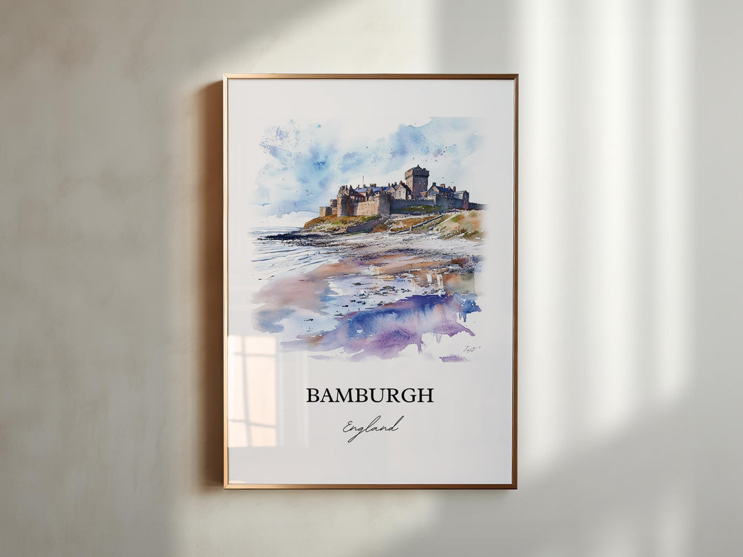 Bamburgh UK Wall Art, Northumberland Print, England Watercolor Art, Bamburgh England Gift, Travel Print, Travel Poster, Housewarming Gift