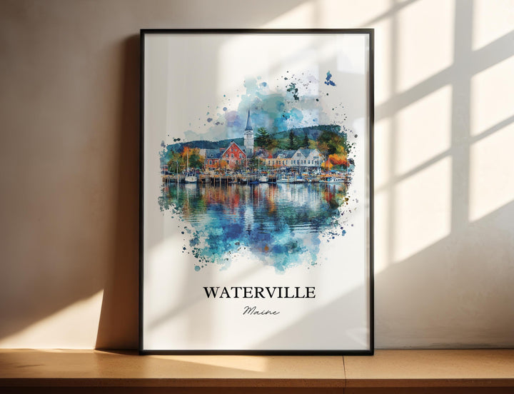 Waterville Maine Art, Waterville ME Print, Maine Watercolor Art, Kennebec County Gift, Travel Print, Travel Poster, Housewarming Gift