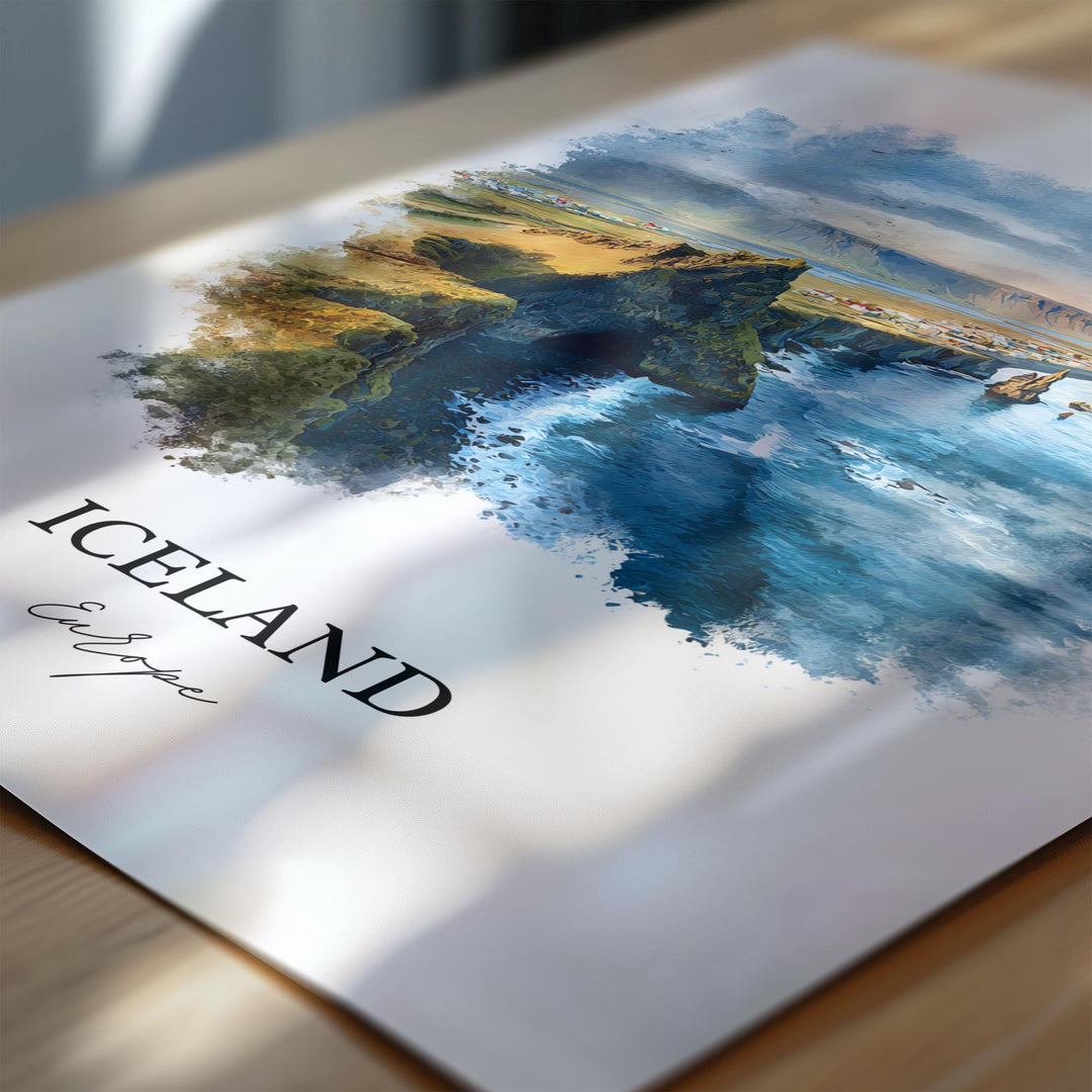 Iceland Wall Art, Iceland Print, Iceland Watercolor Art, Iceland Gift, Travel Print, Travel Poster, Housewarming Gift
