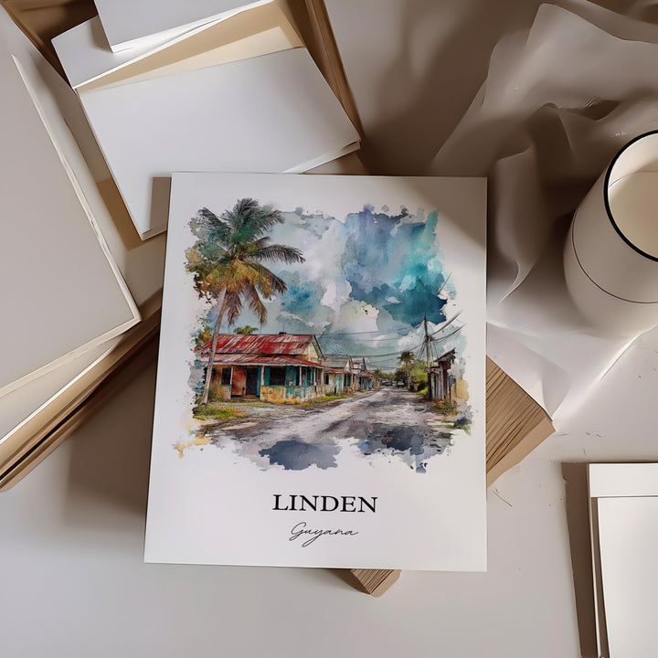 Linden Guyana Wall Art, Guyana Print, Guyana Watercolor Art, Linden Guyana Gift, Travel Print, Travel Poster, Housewarming Gift