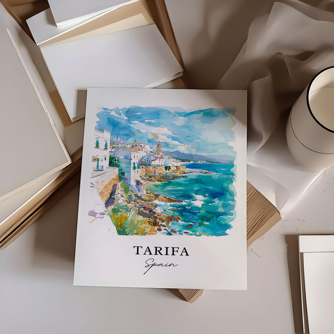 Tarifa Spain Wall Art, Tarifa Print, Cádiz Watercolor Art, Andalusia Spain Gift,