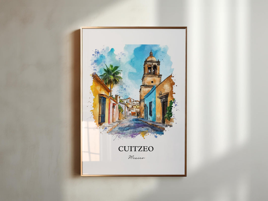 Cuitzeo Mexico Wall Art, Michoacán Print, Mexico Watercolor Art, Cuitzeo Mexico Gift, Travel Print, Travel Poster, Housewarming Gift