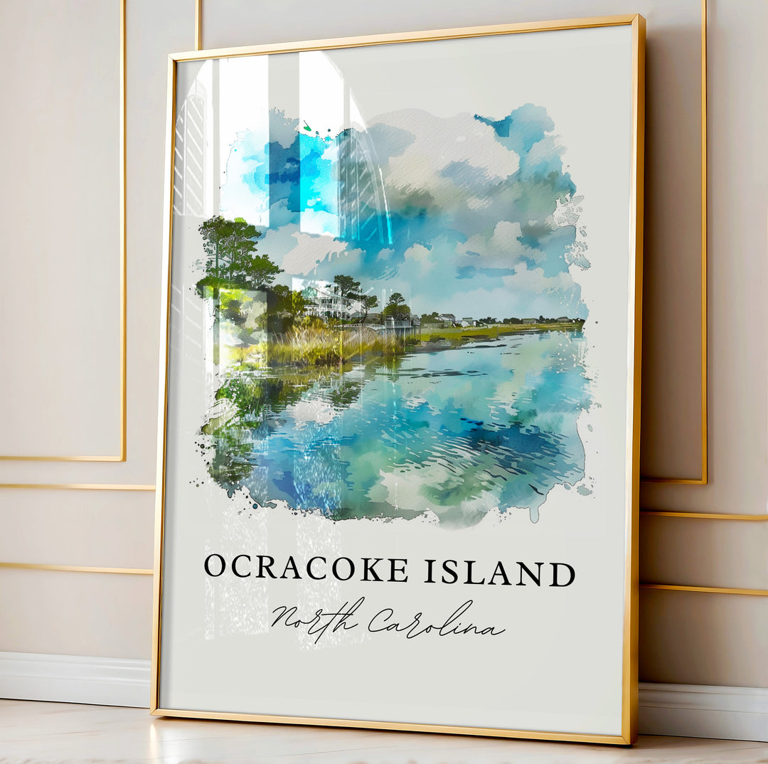Ocracoke Island Wall Art, Ocracoke Island Print, Ocracoke Island NC Watercolor, Outer Banks NC Gift, Travel Print, Housewarming Gift