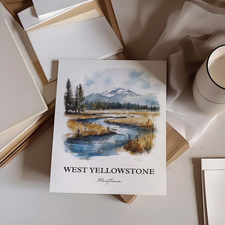 West Yellowstone Art, Yellowstone Town Print, Montana Watercolor Art, West Yellowstone Gift, Travel Print, Travel Poster, Housewarming Gift
